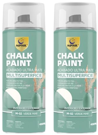 SPSIL Chalk Paint Spray Verde Mar 400ml (2 Pcs)-Pintura en Spray Ultra Mate a la Tiza,Efecto Retro y Vintage para Muebles de Madera, Metal,Cerámica,Imprimación en Spray