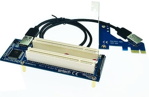 Sintech PCI-E Express X1 to Dual PCI Riser Extender Card with Low Profile Bracket