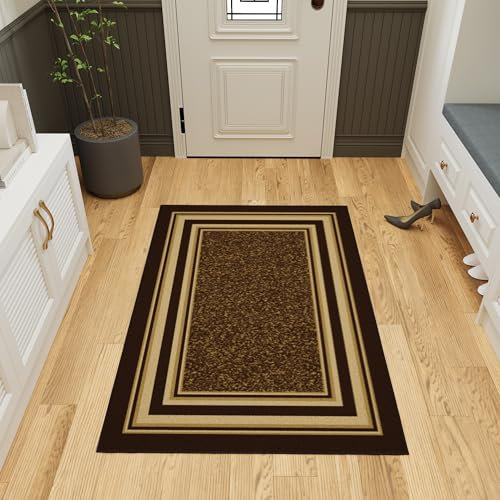 Ottomanson Ottohome-Kollektion Teppichläufer mit Gummirückseite und modernem Rand-Design, 100 cm x 150 cm, Braun