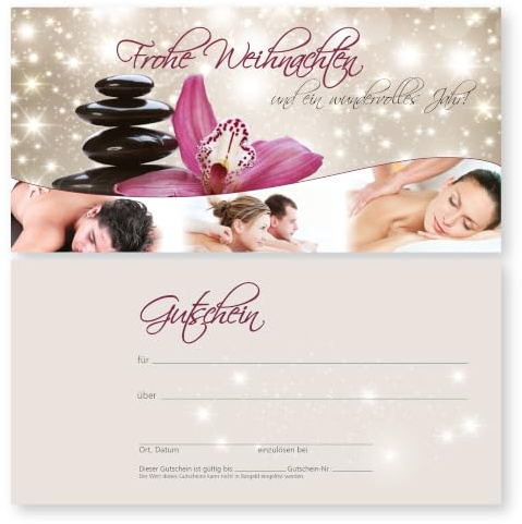 cosmeticPlus 50 Weihnachtsgutscheine Gutscheinkarten ORCHIDEE & MASSAGE für Entspannung, Spa und Physio Gutscheine Geschenkgutscheine