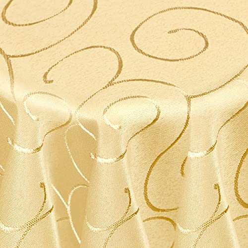 DecoHomeTextil Kringel Tischdecke Oval 160 x 220 cm Gelb | schwere Qualtität, glänzend, Ornamente, Damast Tafeldecke