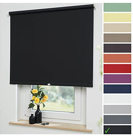 Liedeco® Rollo, Spring-, Schnapprollo / 92 x 180 cm (Breite x Höhe), schwarz/Verdunkelnd, Abdunkelnd, Blickdicht/viele Farben, Größen und Typen/Breiten 60-200 cm/Variable Montage möglich