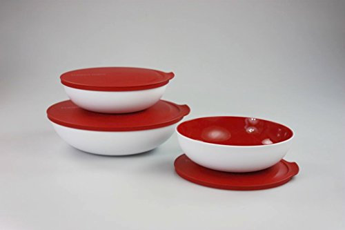 TUPPERWARE Ensaladera Allegra de 1,5 L rojo blanco + Ensaladera de 740 ml (2)