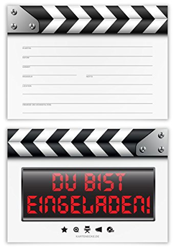 Einladungskarten Erwachsene Kinder Junge Mädchen Geburtstag 12 Stück Karten - Filmklappe Kino Einladung