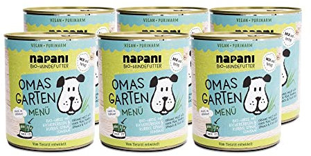 napani - Omas Garten - Veganes Hundefutter nass, Bio Hundefutter mit Hirse & Kichererbsen, Hunde Nassfutter, purinarm & schonend gegart, 6 x 800g