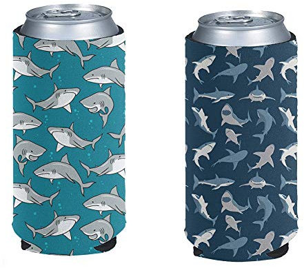 Pizding - Set di 2 bustine per lattine di birra a forma di squalo, antiscivolo, adatte per biberon, birra, caffè ghiacciato, bevande energetiche, compleanni, picnic, regalo per uomini e ragazzi