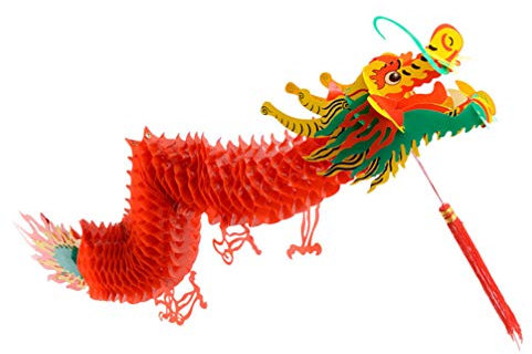 Holibanna 3D Lanterne Dragon Chinois Plastique Marionnette Dragon DIY pour Décoration De Fête du Printemps Et Nouvel an Ornements Suspendus Rouge 1.5m