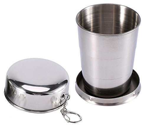 Tazza Pieghevole in Acciaio Inossidabile - Portatile da Campeggio e Viaggio Con Cappuccio Protettivo, Smontabile Con Portachiavi, Telescopica Piccola (M / 140ml)