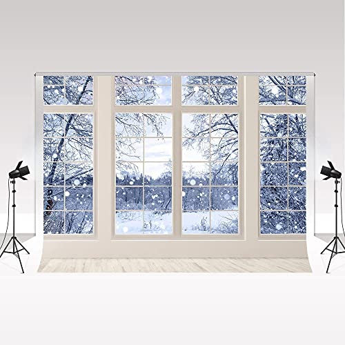 Kate Winter Landschaft Fenster Foto Hintergrund Weihnachten Schnee Tress Fotostudio Hintergrund für Fotografie Weihnachten Partys Dekoration Fotostudio Requisiten 3x2m Portrait Fotografie Schneeszene