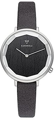 Kerbholz Damen Holzuhr Echt Lederband Elements Kollektion - Mia Walnut Darkwood Black