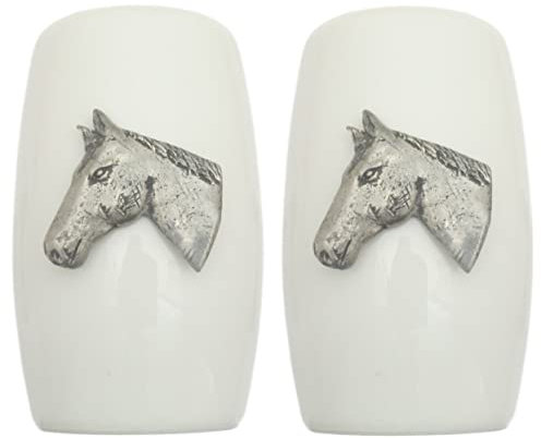 Horse Head China Salt and Pepper Shakers Cruet Set Modern White CSP 185