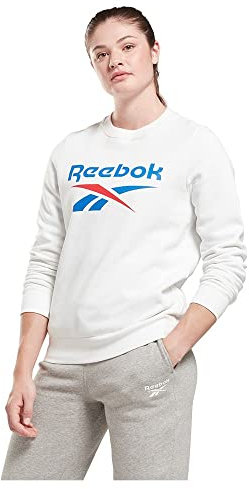 Reebok Felpa in Pile con Logo Grande Maglia di Tuta, Bianco, M Donna
