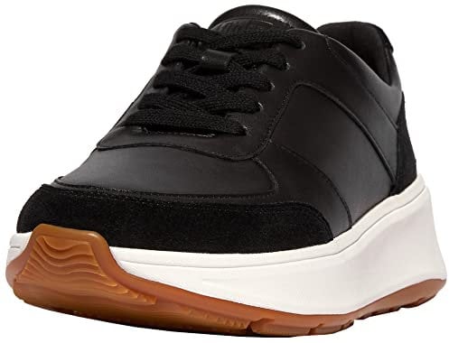 Fitflop Women's F-Mode Leather/Suede Flatform Sneakers, Black, 3 UK