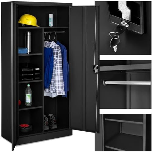 TecTake Armoire Casier de Rangement Vestiaire Bureau en Metal 180x80x40cm avec 2 Portes verrouillables, 6 étagères de Rangement, Armoire avec Serrure Mobilier Bureau