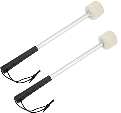 2 Stück Trommelstock, 32cm Drumsticks Bassdrum Beater, Edelstahl Drum Mallet mit Rutschfester Griff und Filzkopf, Schlägel Percussion Drumsticks Instrumenten Zubehör für Pauken, Snare Drum