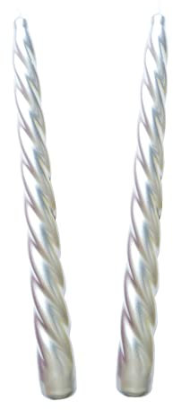 Auswahl Farbe + Menge - Spiralkerze Spitzkerze Stabkerze Renaissancekerze Tafelkerze Leuchterkerze ca. Ø 22 x 230 mm gedreht hier: 2 Kerzen silber metallic