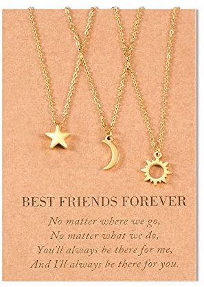 SUNSH Sonne und Mond Beste Freundin Halsketten für 3 Frauen Teens Mädchen Freundschaft Bessties Halskette Set Schwester Schmuck BFF Geschenke für Sie Gold