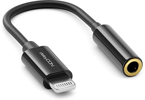 deleyCON Adaptateur pour Casque pour iPhone 14 Pro Max 14 Pro 14 Plus 14 SE 13 12 11 Lightning 8 Pin vers Jack 3,5 mm Certifié MFi AUX Adaptateur Audio Lightning Plug&Play 10cm Noir
