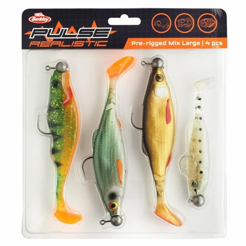 Berkley Pulse Realistische Mischung, Auswahl von 4 vorgerigten, weichen Ködern, ideal zum Fangen von Hecht, Barsch und Zander, ausgewählt von BERKLEY Pro-Anglern, tolles Geschenk für Köderangler