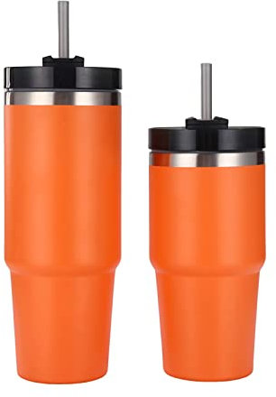 Stainless Steel Tumbler, Thermo Cups Keep Hot Cold Insulated Coffee Tumbler Cup Travel Coffee Mug with Lid and Straw for Women Man(Orange)