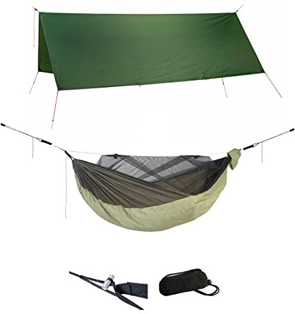 AMAZONAS Overnight Set XXL - Ultra Light Hängematte Moskito Traveller Quilted XXL + Adventure Rope + Wetterschutz Traveller Tarp XXL