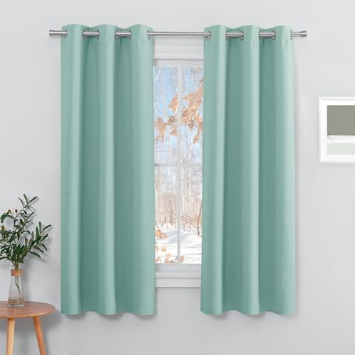 PONY DANCE Kurze Gardinen Wohnzimmer Modern Ösenschal 2er Set Verdunklungsvorhänge mit Ösen Vorhang Hitzeschutz & Wärmeisolierend, H 158 x B 106 cm, Sommergrün