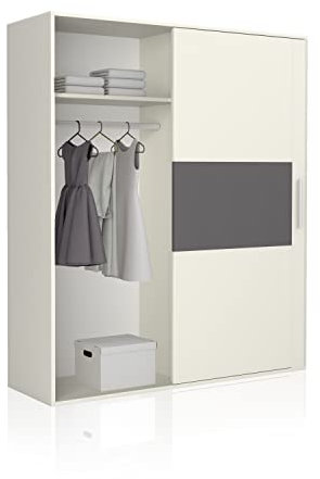 duehome | Armario de 2 Puertas Correderas, Armario Doble, Modelo Uniq 180, Acabado en Blanco y Grafito, Medidas: 180 cm (Largo) x 207,6 cm (Alto) x 55 cm (Fondo)
