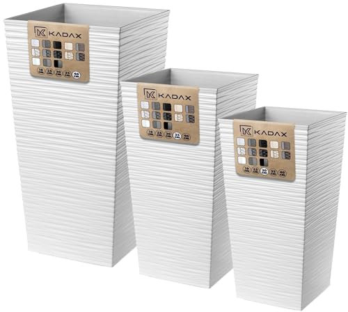 KADAX Set di 3 vasi alti per piante, Bianco, H 57,5/68 / 75,5 cm – vaso da esterno resistente, vaso decorativo per salotto