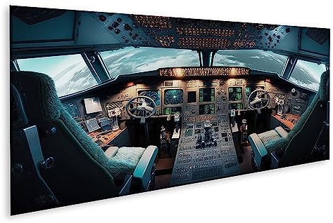 islandburner Bild auf Leinwand Cockpit Flugzeug Space Shuttle Innenansicht Flugdeck Flugzeug KI Pilo Bilder Wandbilder Poster JAXH-Pano