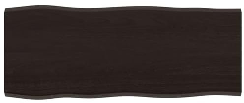 vidaXL Tischplatte, Holzplatte für Tisch Esstisch Couchtisch, Massivholzplatte Handgefertigt mit Baumkante, Ersatztischplatte, Dunkelbraun 100x40x2cm Massivholz Eiche Behandelt