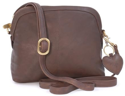 Gigi - Damen Leder Umhängetasche - Crossbody Bag/Handtasche Klein - Verstellbarer Schultergurt - mit Herz Schlüsselring - Othello 10190 - Braun