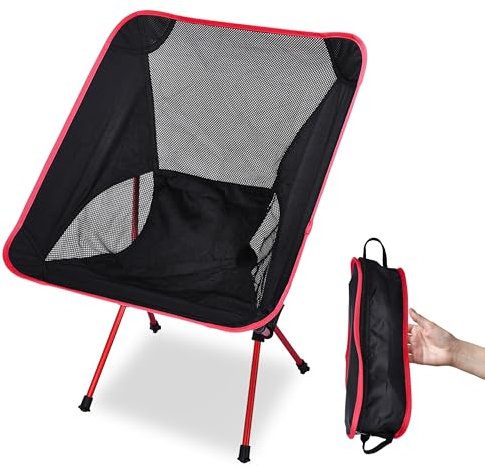 Slokey Folding Camping Chairs - langlebig und robust - tragbarer Stuhl mit Aluminiumrahmen, bis zu 135 kg belastbar, maschinenwaschbar - Schwarz mit roten Akzenten - 32 cm x 20 cm