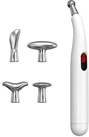 Akupunkturstift Therapiegeraet Laser Akupunktur Stift, Wiederaufladbare Schmerzlinderung Akupunktur Massagestift Acupoints Detector, Akupunkturstifte mit 5 Massageköpfen