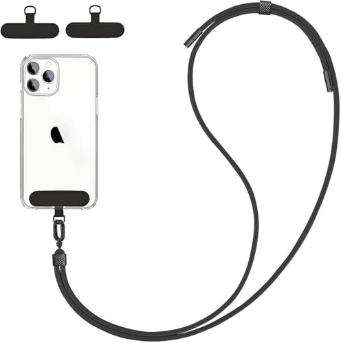 DiDaDi Chaîne de téléphone Portable Universelle à Porter Autour du Cou, pour Tous Les Smartphones, Cordon de téléphone Portable avec 2 Coussinets compatibles avec Tous Les Smartphones (Noir)