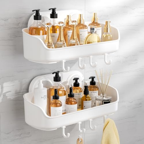 Luxear 2Pack Duschablage mit Saugnäpfen Ablage Dusche Max.20KG belastbar Duschkorb mit starke Saugnapf Aufbewahrung Badregal für Badezimmer Küche Bad Shampoo