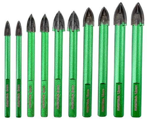 KURSTOL Fliesenbohrer Set - 10 Stück 5/6/8/10/12mm*2 Diamantbohrer Glasbohrer Kit für Mauerwerk Holz Kunststoff Ziegel Keramik Fliesen Diamant Kernbohrer Hartmetall Spitzen Dreikant-Schaft