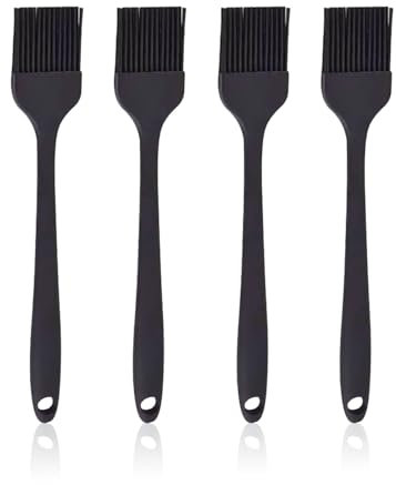 EUPSIIU 4 Piezas Pincel de Cocina de Silicona para Repostería, Aceite, Hornear, Marinados y Barbacoa - Cepillo para Esparcir Mantequilla (Negro)
