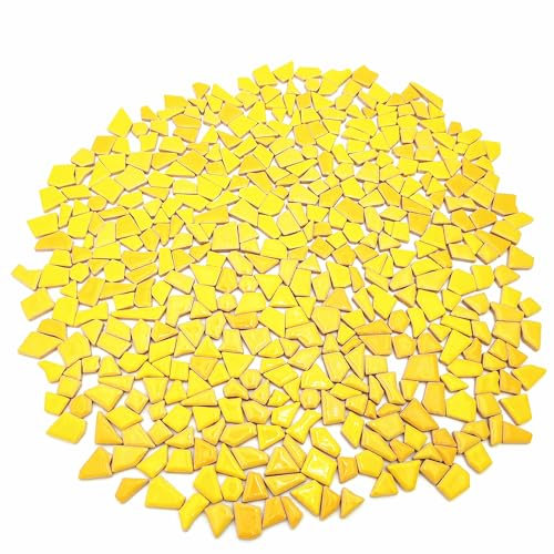 Piastrelle per mosaico irregolari in ceramica, 500 g, 0,5 x 2 cm, piccole pietre per fai da te, mosaico, artigianato, hobby, arte, decorazione da parete della casa (giallo)