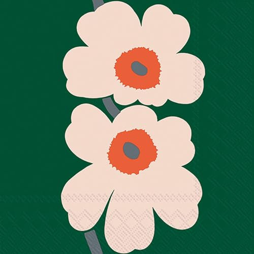 IHR Ideal Home Range Party-Servietten, Marimekko, Einweg-Servietten, 3-lagig, 16,5 x 16,5 cm, Unikko (60th Anniversary Green), 20 Stück