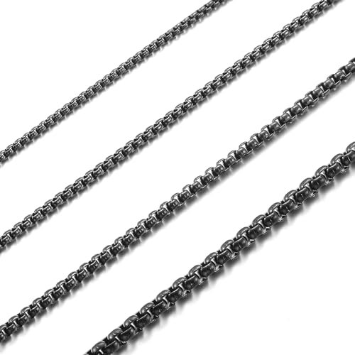 RWQIAN Collana Uomo 65cm Acciaio Inossidabile Maglia Catena Nero Venezia Catena Box Collana Donna Scatola Collana 4mm