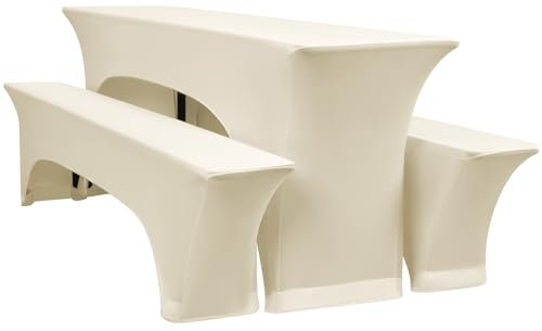 YMHPRIDE 3er-Set Elastische Biertischhussen, Beige Bierbankhusse und Tischdecken, 50 cm Tischbreite, Bierzeltgarnituren 220 x 50 x 70 cm für Gartenbankett-Gartenmöbel.(3 Packungen)