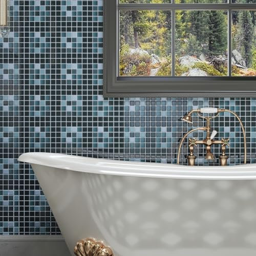 CRE8TIVE Grün Fliesenaufkleber 16 Stück 3D Mosaikfliesen Selbstklebend Klebefliesen Klebefliesen Küche Fliesenaufkleber Wasserfest Bad Küchenrückwand Fliesenfolie für Duschrückwand 30.5cm x 30.5cm