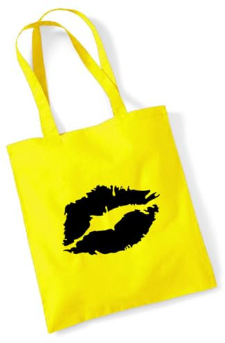 Huuraa Jutebeutel Kussmund Lippen Tasche Baumwolle 10 Liter Größe Yellow mit Motiv Geschenk Idee für Freunde und Familie