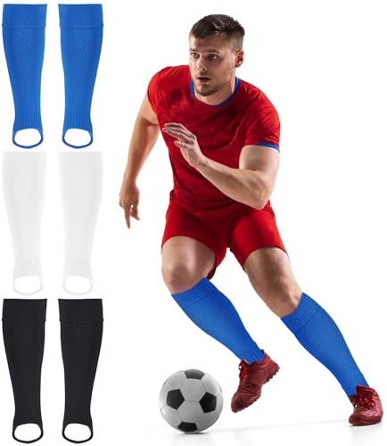 AMFUN Fußball Stutzen, 3 Paar Fußball Sleeves Tubes, Fußballsocken Elastische Atmungsaktive Stutzen, Trainingssocke Sportsocken, Schienbeinschoner Halterung Socken Fussball für Kinder Erwachsene