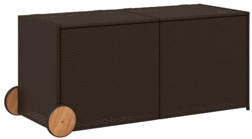 vidaXL Gartentruhe mit Rollen, Kissenbox Auflagenbox mit Deckel, Gartenbox Garten Aufbewahrungsbox mit wasserfestem Beutel, Spielzeugbox Gartenmöbel, Braun 283L Poly Rattan