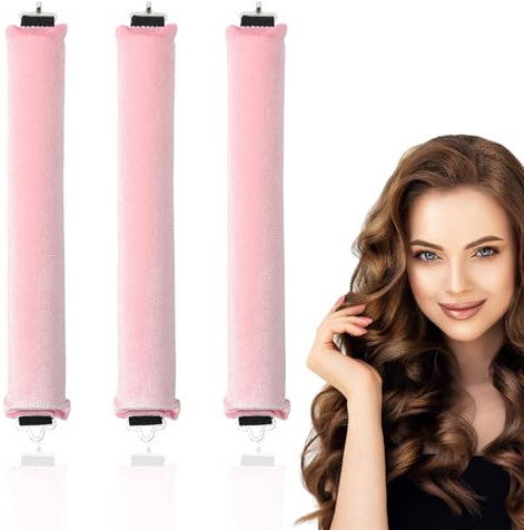 XQMMGO 3 Stück Locken Ohne Hitze, Lockenstab für Nacht, Flexi Stangen mit Haken, Große Locken für Welliges Lockenstyling, DIY Styling für Kurzes und Langes Haar(Rosa)