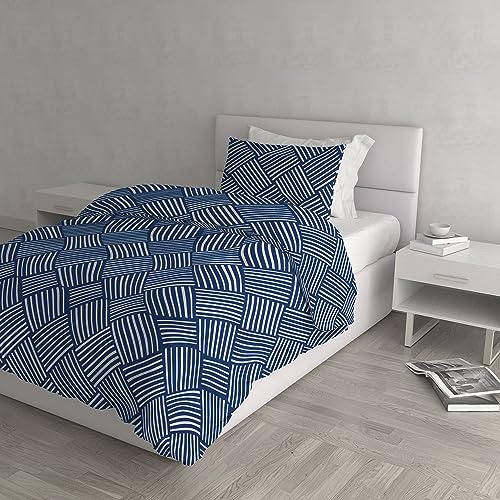 Italian Bed Linen Dafne Bettwäsche, Bedruckt, Mikrofaser, Citylife Blue, französisches Bett