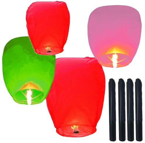 Paquete de 4 linternas de papel románticas para deseos, lanzar en el cielo, linternas voladoras de papel, linternas de oración para bendiciones, bodas, fiestas de cumpleaños