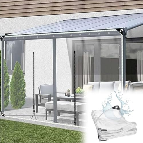 Transparente wasserdichte Plane, Transparente schwere PVC-Plane mit Reißverschluss, 0,3 mm Regenschutz Abdeckplane für Gartenmöbel Pflanzen Gewächshaus Pet Hutch Dach,5x2.5m/14.8 * 8.2ft