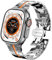 DEALELE Strap Compatible with Apple Watch 41mm 40mm 38mm, Thin Iron Man Stainless Steel Metal Replacement Bands for iWatch Series 9/8 / 7/6 / 5/4 / 3 / SE Women Men, Titanium-orange